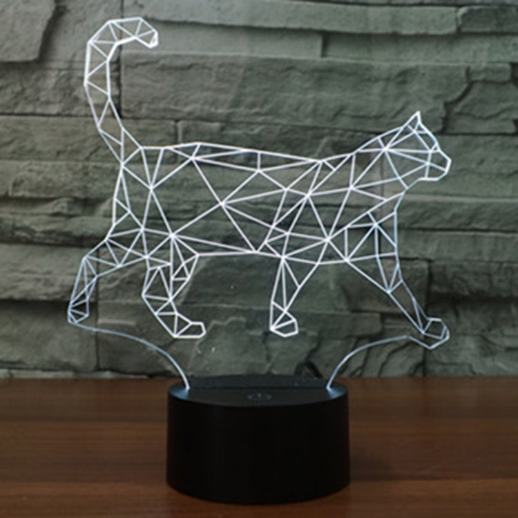 Geometric walking cat night light with white glowing lines on a black base