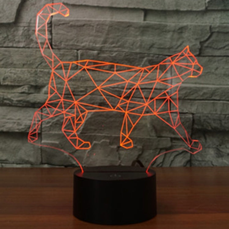 Geometric walking cat night light with orange glowing lines on a black base