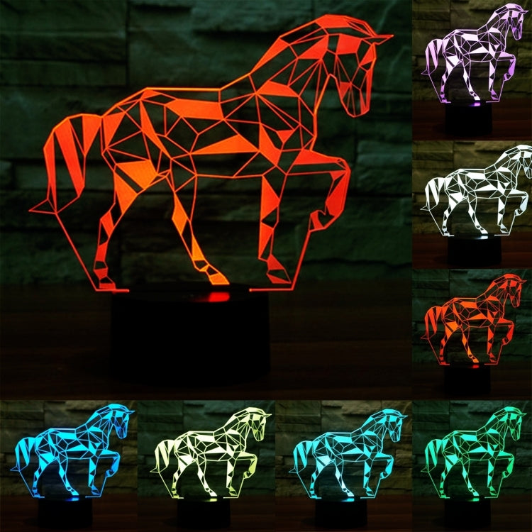 Geometric horse-shaped LED desk lamp with orange glowing outline on base.
