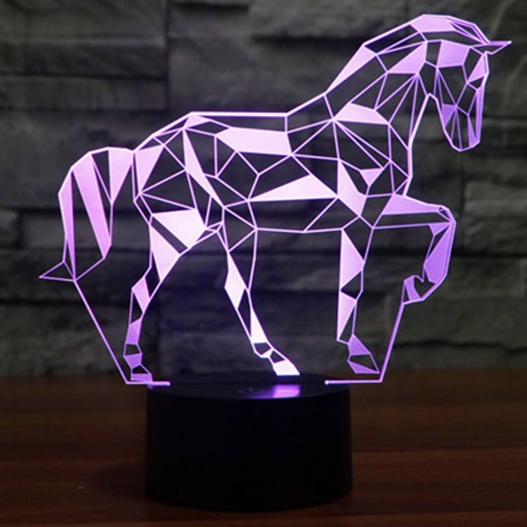 Horse-shaped desk lamp with purple geometric glow and black base, night light