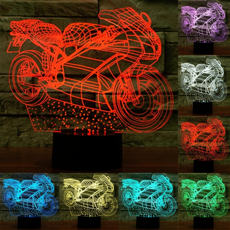 Motorcycle-shaped LED desk lamp, red glowing wireframe design on black base