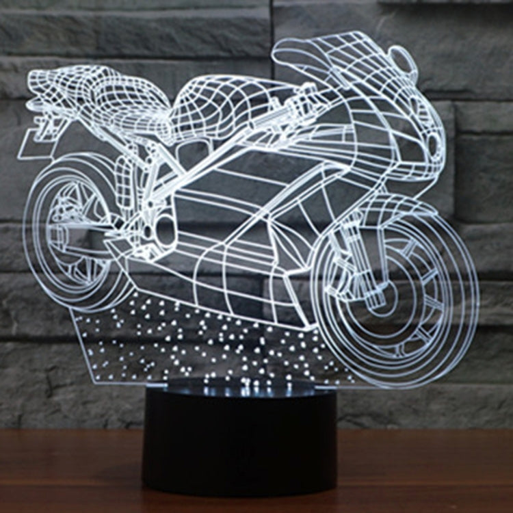 Motorcycle-shaped LED night light with white wireframe glow on black base