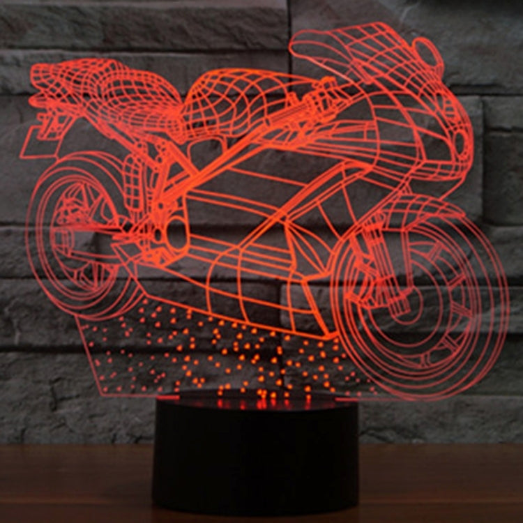 Motorcycle-shaped LED desk lamp, orange-red glowing outline on black base
