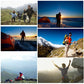 Outdoor camping montage featuring portable solar light bulbs and a power unit