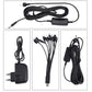 Set of solar power cables, adapters, and black power supply connector