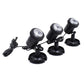 Three-head black solar LED spotlights with round bases and connected cables