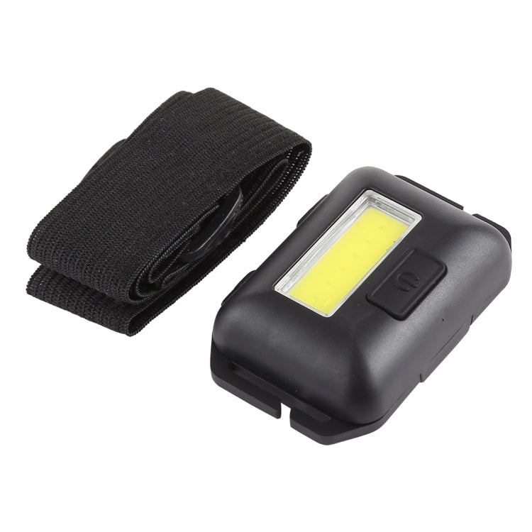 Black LED headlamp light unit with yellow COB lens and elastic head strap