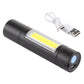 Black flashlight with built-in USB charging cable and front light lens