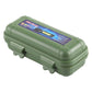 Green waterproof storage box case with latch and printed label panel