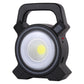 Black handheld camping lamp with circular COB LED light and side power button