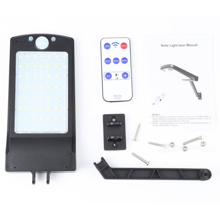 Solar motion sensor wall light kit with remote, mount parts, and user manual