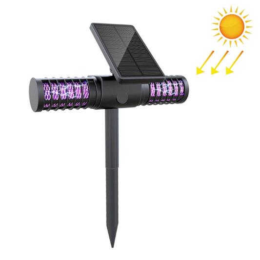 Solar mosquito killer light with UV LED tubes and foldable solar panel, ground stake