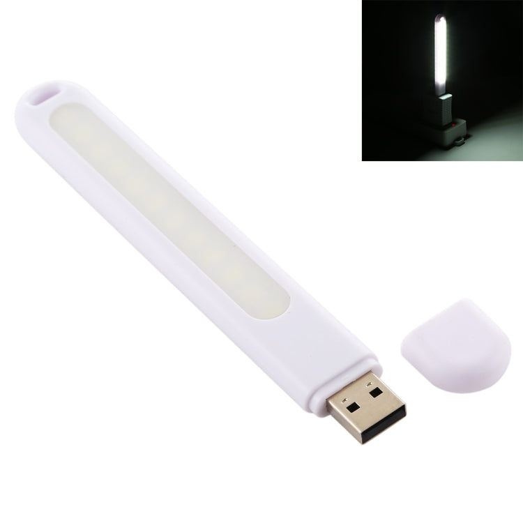 Portable white USB LED book light with small rectangular USB plug