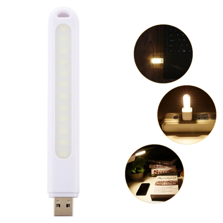 White portable USB LED light with long vertical diffuser and visible USB plug