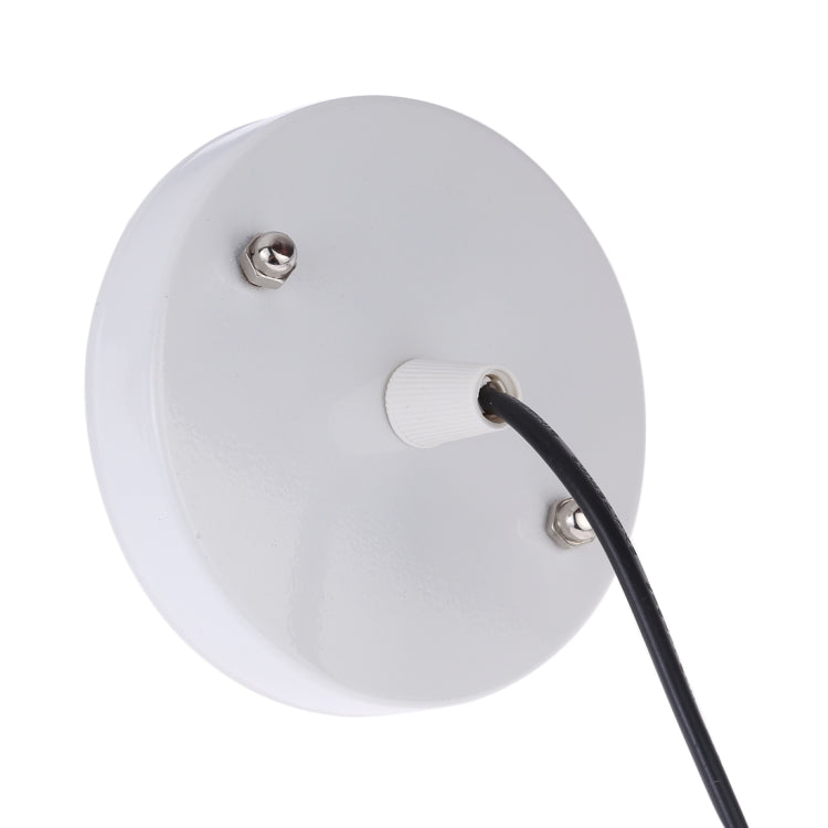 White round lamp base with E27 socket and two screw terminals, black cord