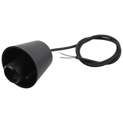 Black E27 lamp holder with attached cable and exposed wire ends