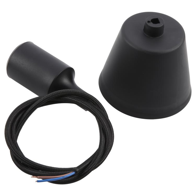 Black E27 pendant lamp holder cap with looped cable and wire ends