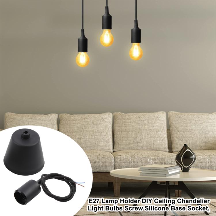 Black E27 lamp holder with cable, shown with matching hanging bulb sockets