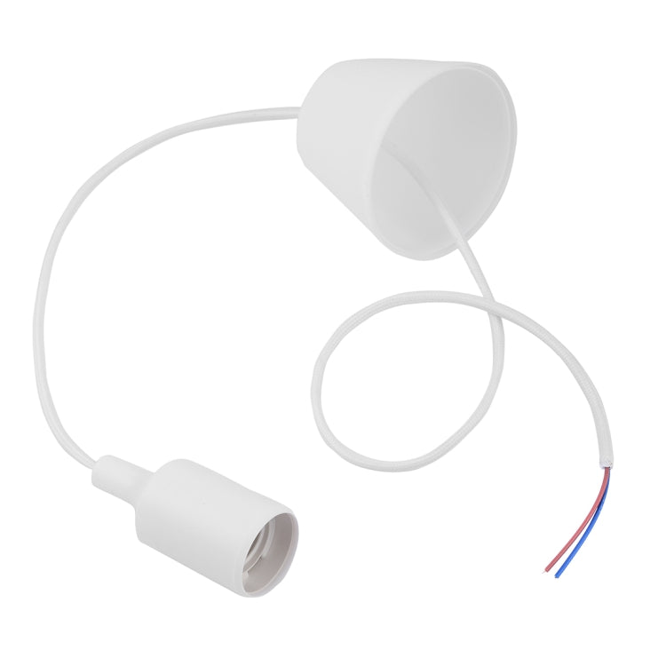White E27 pendant lamp holder with bulb socket, cable, and hanging shade