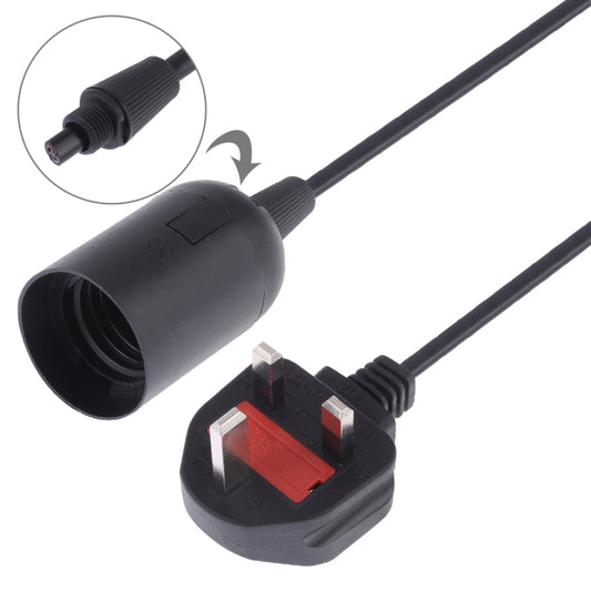 E27 lamp holder extension cable with black socket and visible UK plug terminals