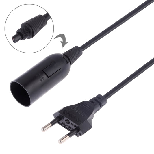E14 lamp holder extension cable with black inline socket and EU-style plug
