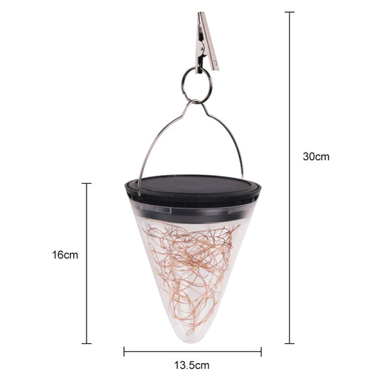 Solar conical pendant garden lamp, clear cone with copper wire design and hanging ring