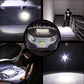 LED headlamp shining bright light in a dark indoor setting