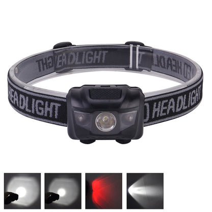 Headlamp with black strap and front LED light, circular lens