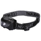 Black headlamp with fabric headband and angled LED housing