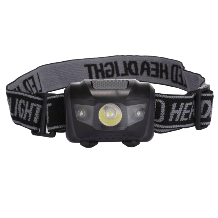 Headlamp with black-and-gray strap and front lens with yellow LED