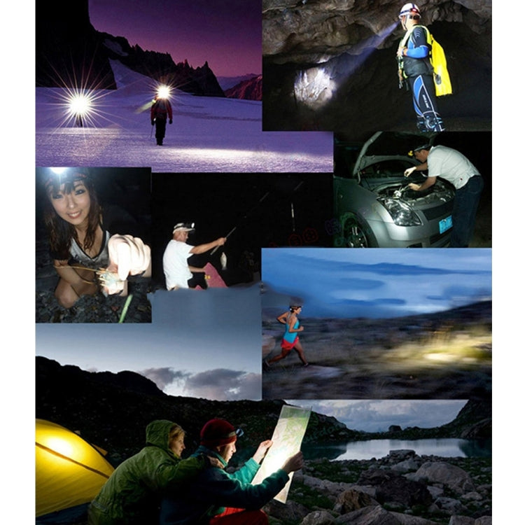 Headlamp beam used outdoors, bright white light for night activities