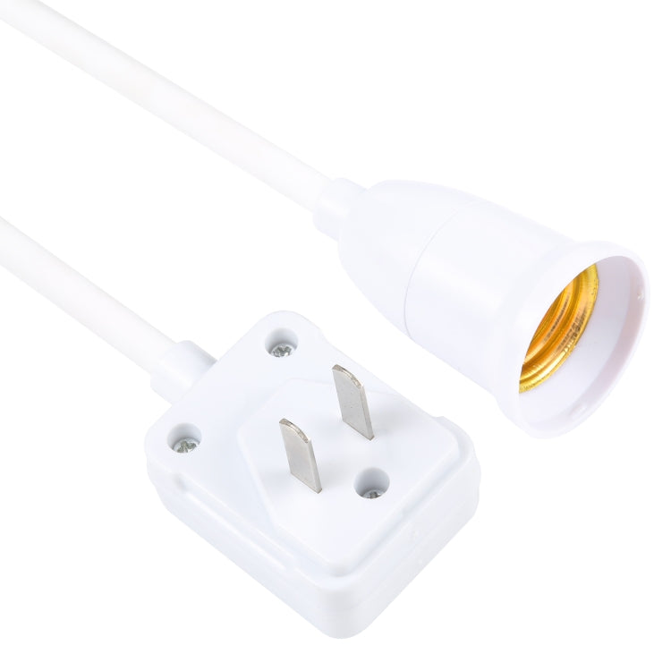 E27 bulb socket adapter with US plug, metal prongs, and flexible extension cord