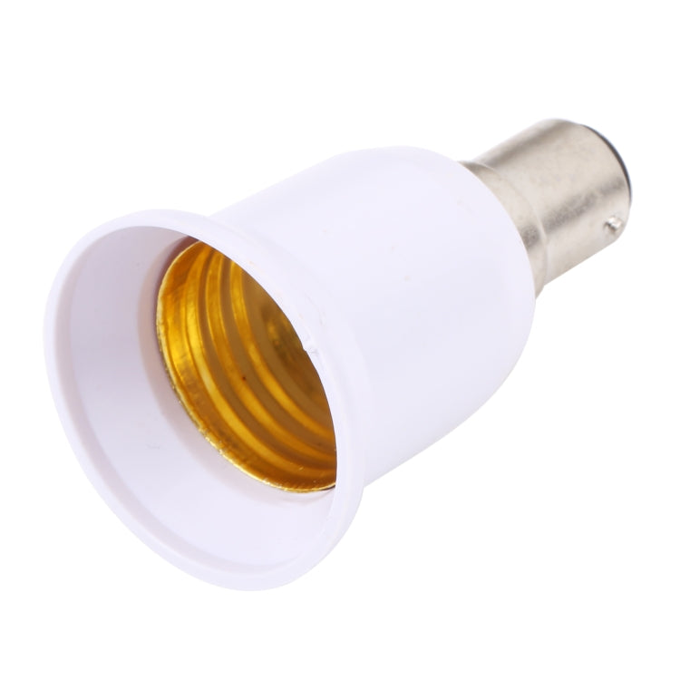 B15 to E27 bulb adapter converter, white socket with gold interior and silver end