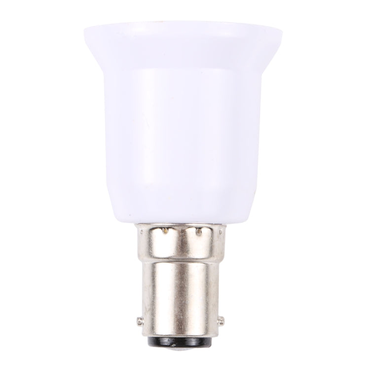 B15 to E27 bulb adapter converter, front white housing with silver metal collar