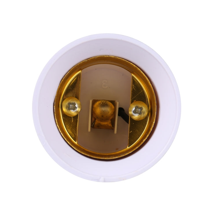 B15 to E27 bulb adapter converter, white socket showing gold inside contacts