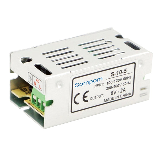 Sompom S-10-5 switching LED power supply, white case, AC input and 5V 2A output