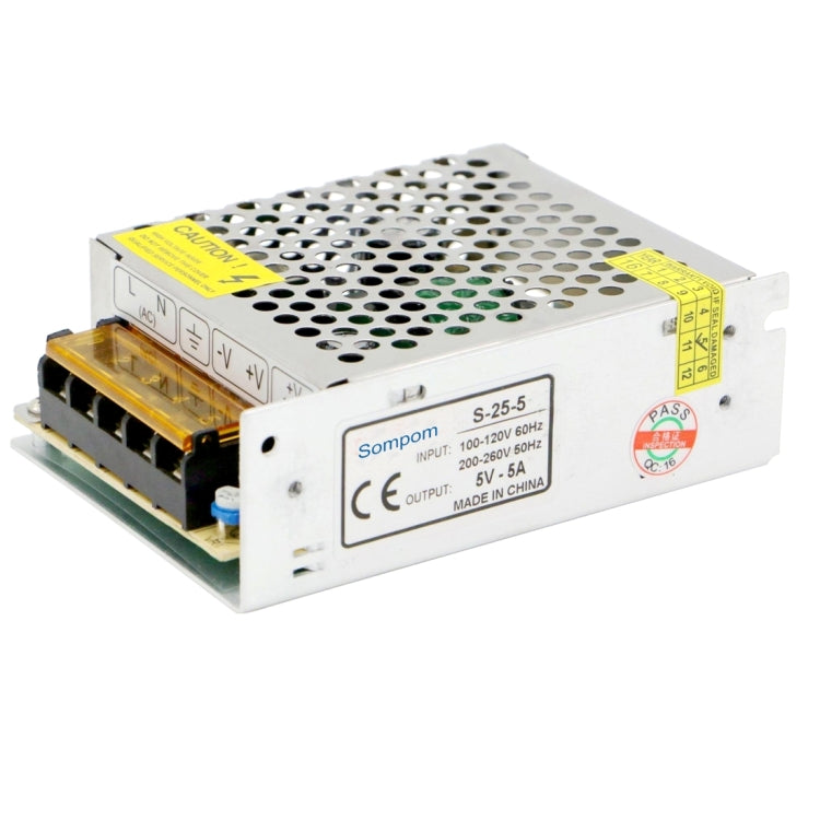 LED strip switching power supply with perforated metal housing and terminals