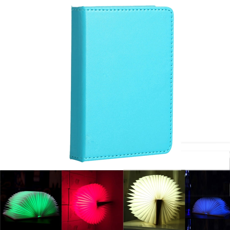 Blue PU charging night light, foldable book style with stitched edges