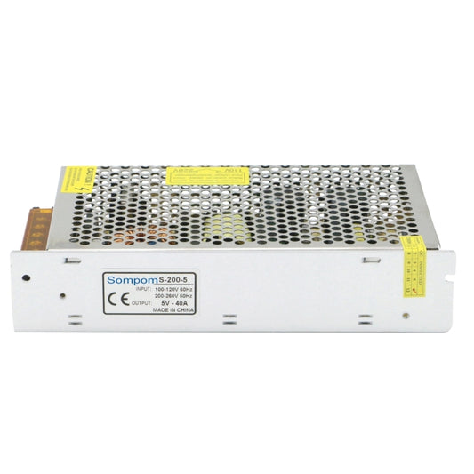 SOMPOM 200W 5V 40A LED power supply with label on white vented metal housing