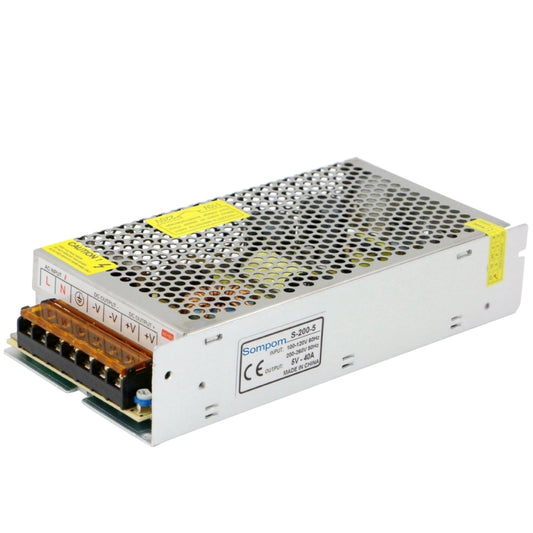 SOMPOM 200W 5V 40A LED switching power supply, vented metal case with terminal block