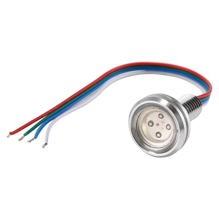LED night light headlamp, front view of round chrome LED module with 3 wires