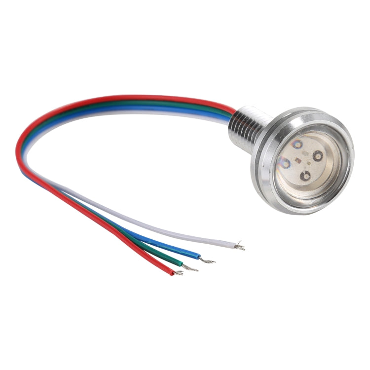 LED night light headlamp, angled view of round chrome LED module and 3 wires