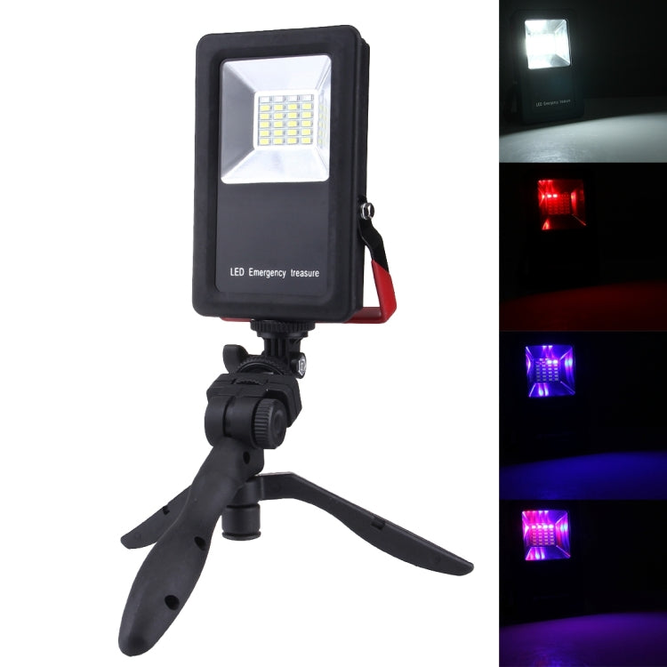 Black LED emergency light with clip-on tripod and front square LED panel