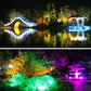 Lakeside and garden lighting scene with vivid multi-color LED light effects