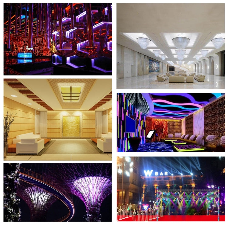 Multi-color LED light installation with purple and blue illuminated strips