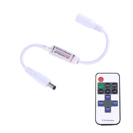 White mini LED controller box with RF wireless remote and wiring lead set