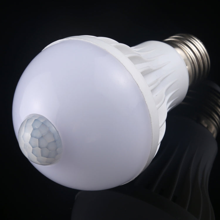 E27 infrared motion sensor LED bulb, angled view with side sensor lens
