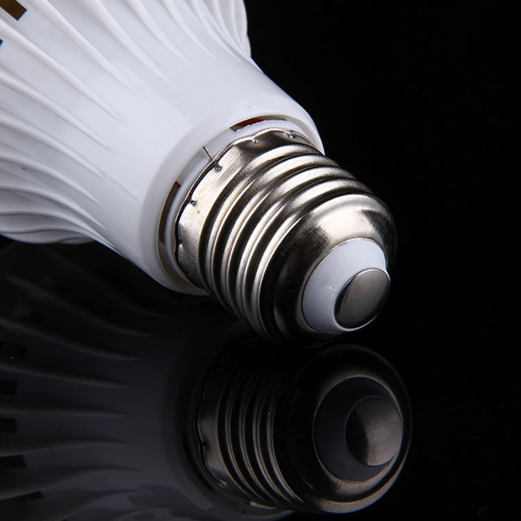 E27 screw base on white LED motion sensor bulb with metal threads and contact button