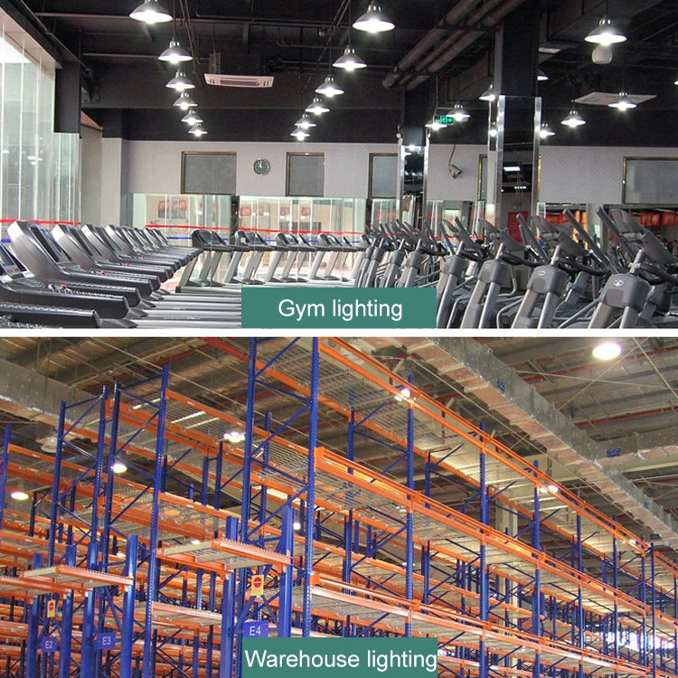 Industrial warehouse ceiling lighting with multiple LED fixtures