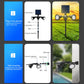 Dual-head solar LED spotlight with ground and wall mounting diagrams.